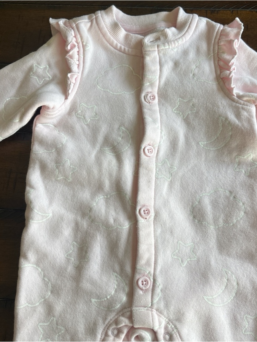 cloud island Light Pink Baby Footed One-Piece with Cloud Motif